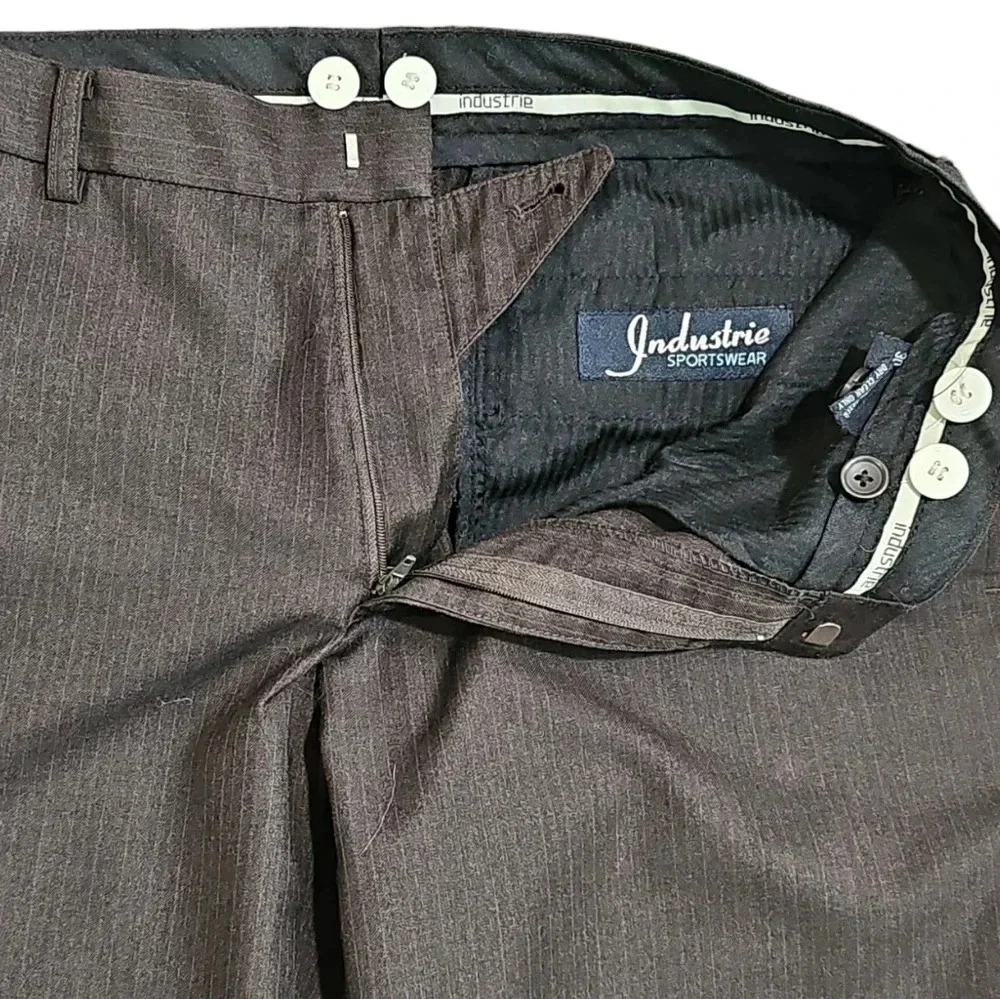 Industrie Mens 30x32 Dress Pants Dark Brown Pinstripe Straight Leg Workwear - Picture 4 of 8